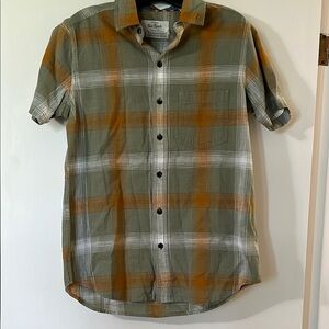 Casual Green and Orange Plaid Button Down Shirt